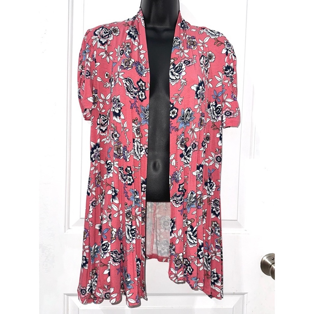 Always Indigo Pink Floral Print Short Sleeve Open shawl